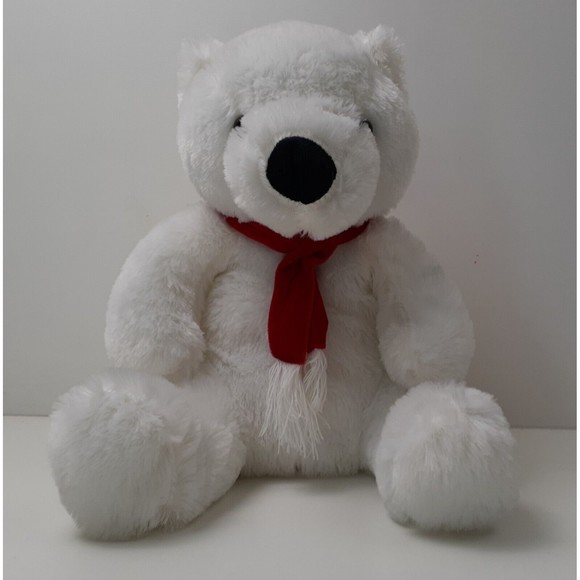Vtg K&K Sales White w/Red Scarf, Christmas, 13" Plush Stuffed Animal Bear - Exc! - Picture 1 of 10